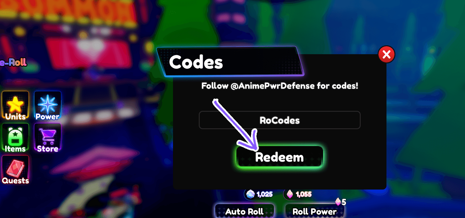 Anime Power Defense codes redeem