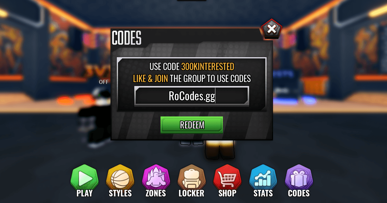 Roblox Basketball Zero codes screen
