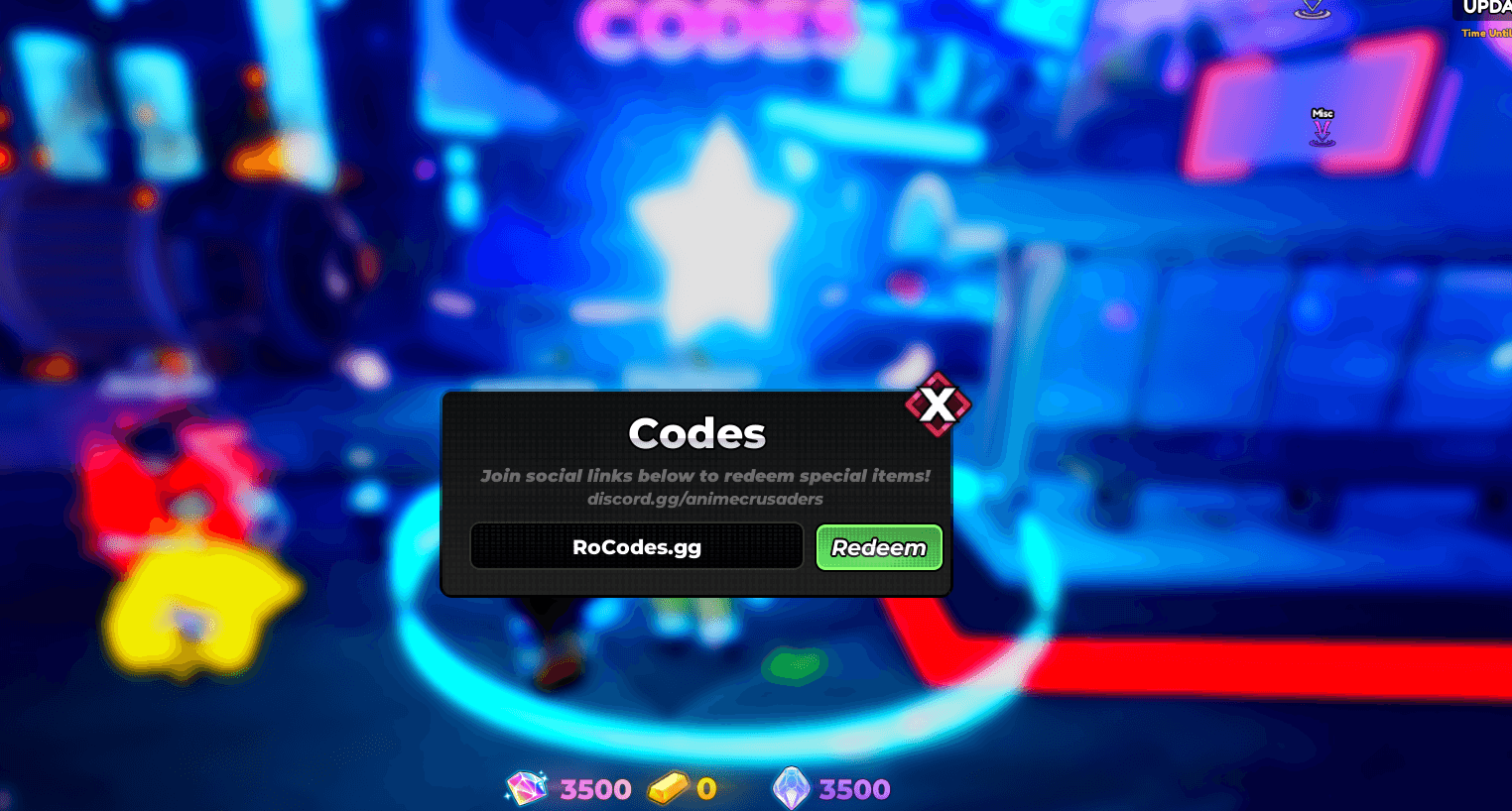 RoCodes Anime Crusaders Redeem Codes Box