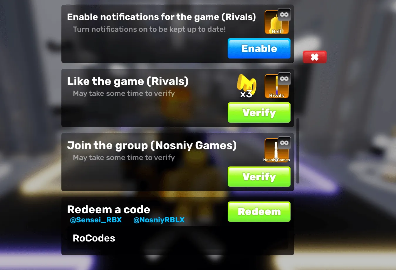 Roblox Rivals Code Screen
