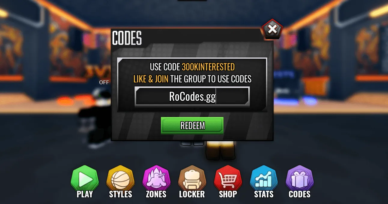 Roblox Basketball Zero codes screen