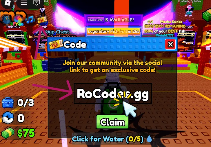 Roblox +1 Drain Water Per Click codes
