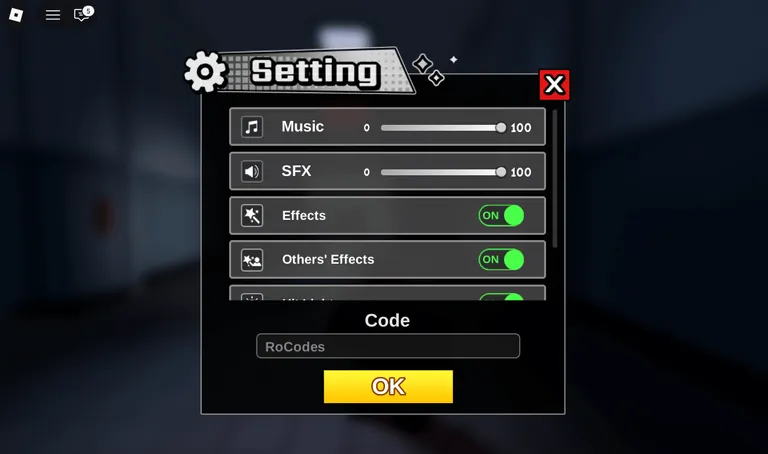 Roblox Dungeon Hunters codes in settings menu
