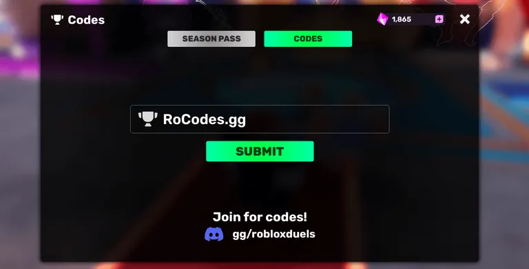 Roblox DUELS Codes screen