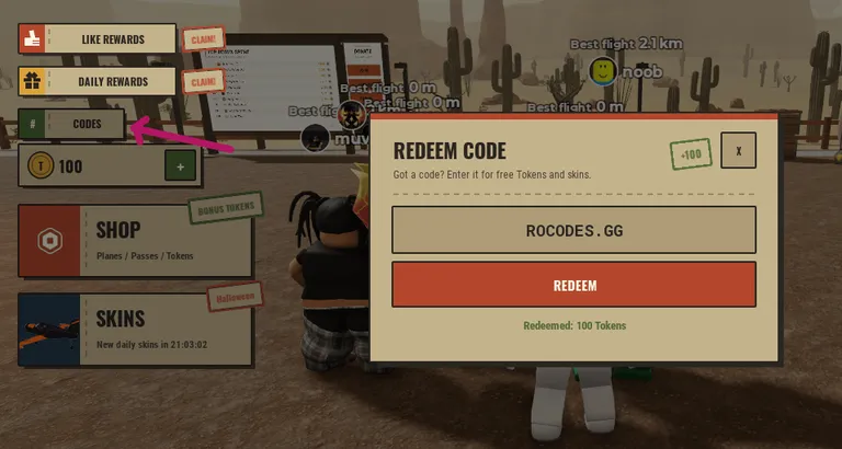 How to redeem codes in A Long Flight game on Roblox