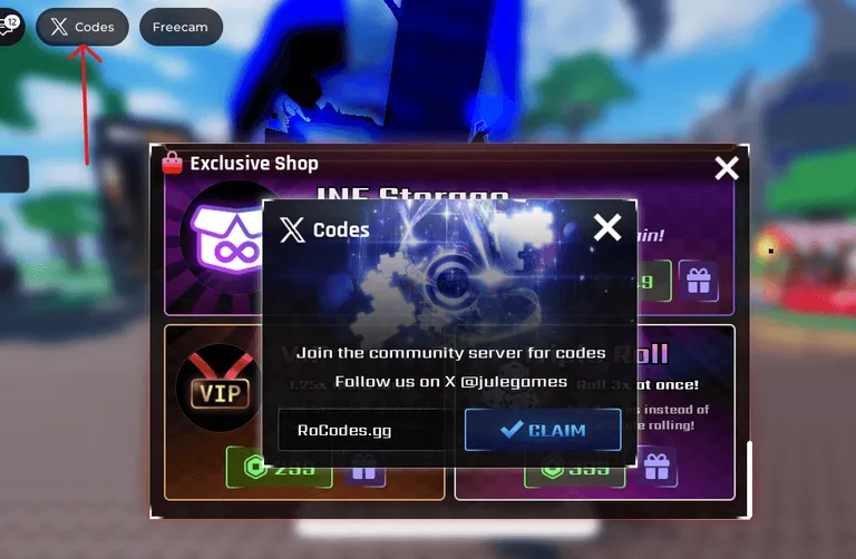 ROblox Jule's RNG codes screen