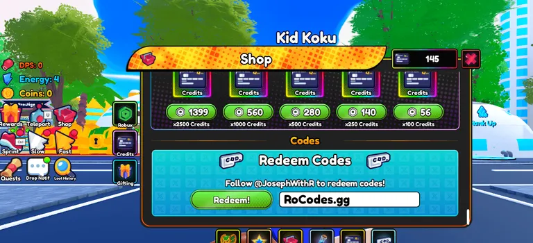 Roblox anime eternal shop menu codes section