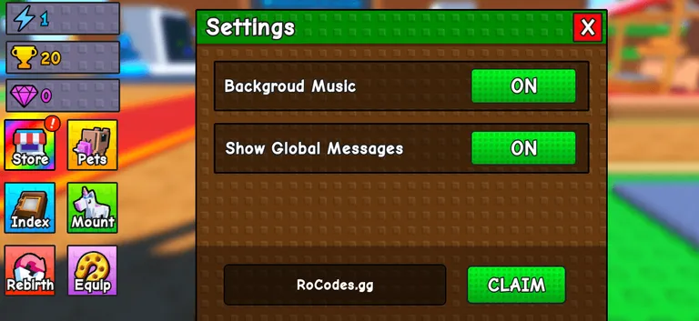Race Animals settings menu codes entry section