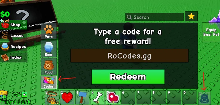 Roblox Catch and Tame codes screen