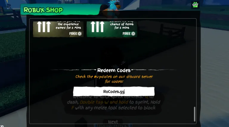 Grand Piece Online codes menu