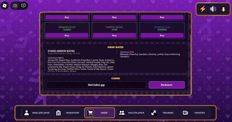 JoJo's Bizarre Incremental codes