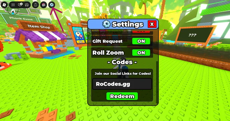 Roblox BUild A Keyboard Codes menu
