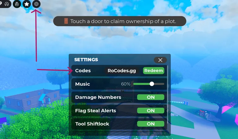 Roblox 2 Player Evolution Tycoon Codes box in Settings menu