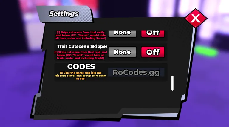 RoCodes Roblox Anime Jackpot Codes Menu