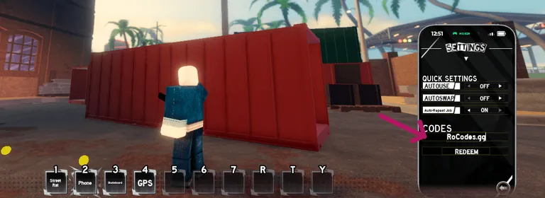 Roblox Ken codes on in-game phone settings menu