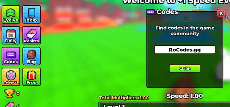 Roblox +1 Speed Evolve codes