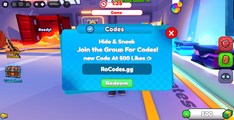 Hide and Sneak Codes Redeem Roblox