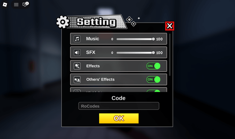 Roblox Dungeon Hunters codes in settings menu