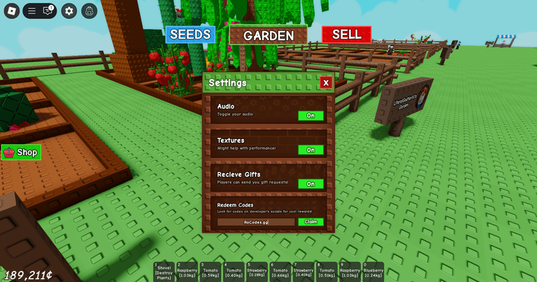 Roblox Grow a Garden codes section