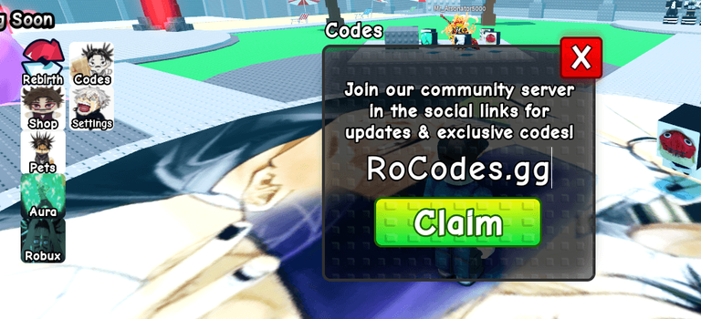 Choso Flipping Experience Codes button