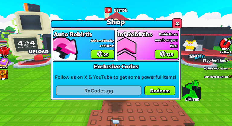 Roblox Be a YouTuber codes screen
