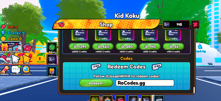 Roblox anime eternal shop menu codes section