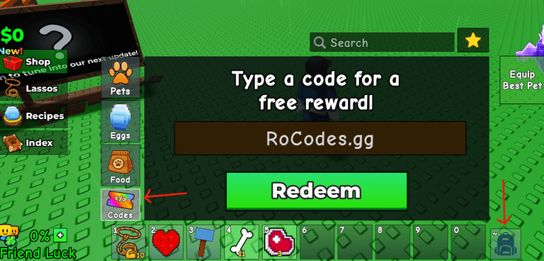 Roblox Catch and Tame codes screen